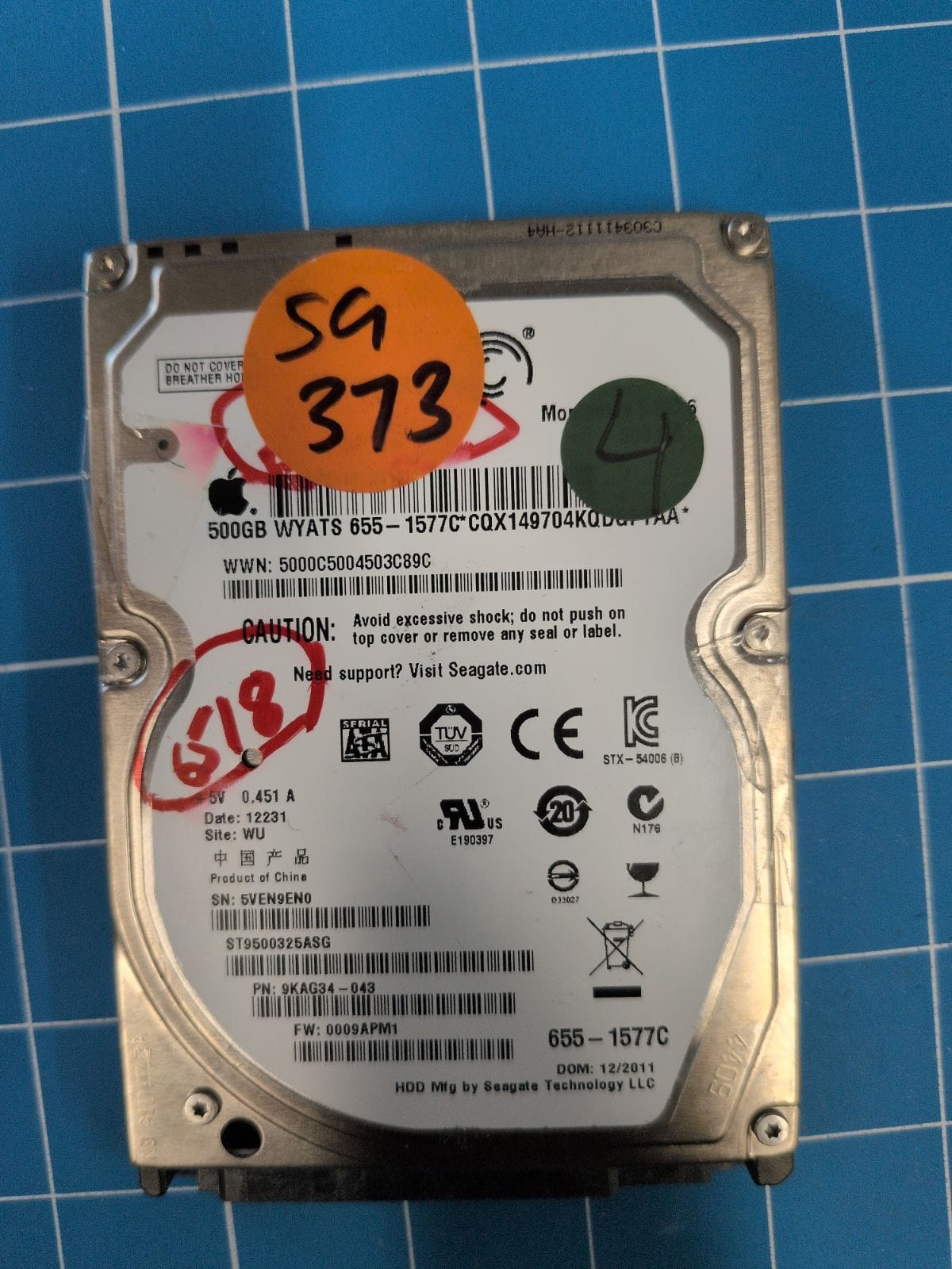 SG373 drive label (front)