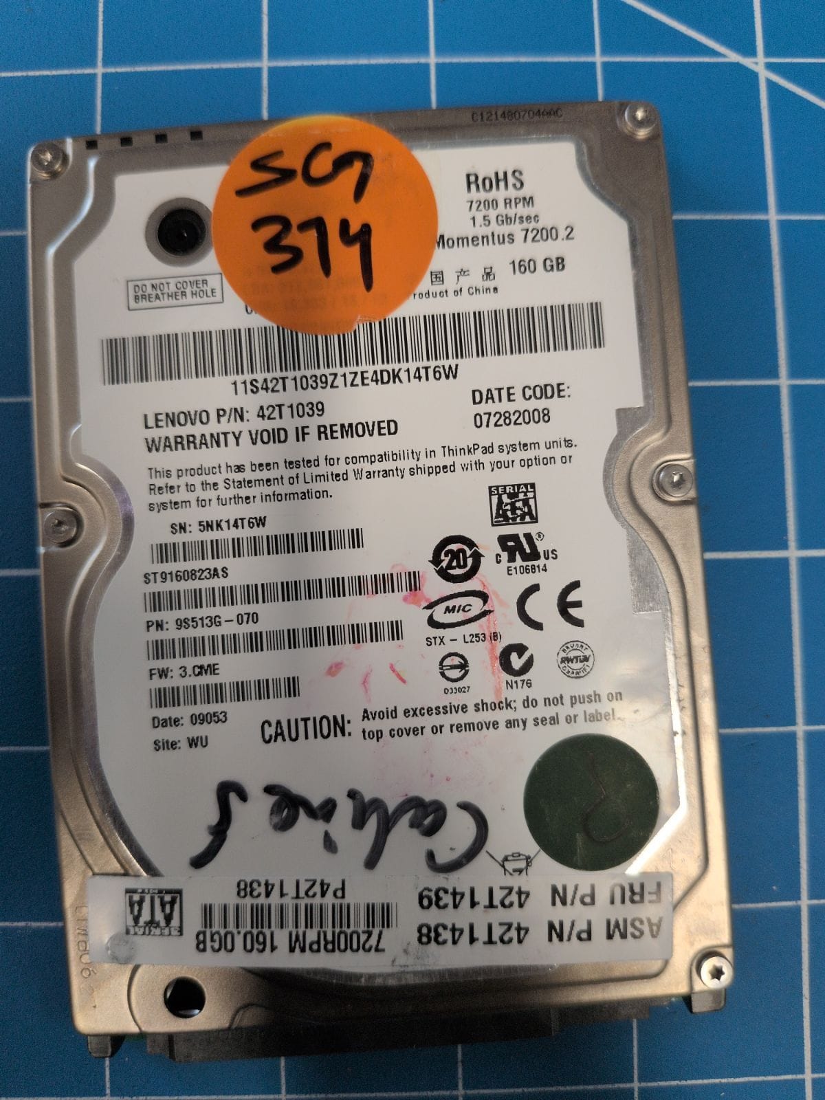 SG374 drive label (front)