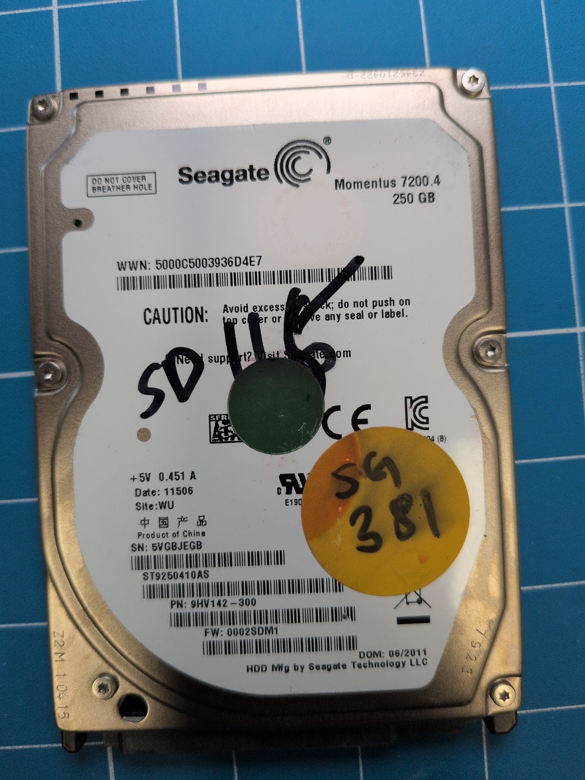 SG381 drive label (front)