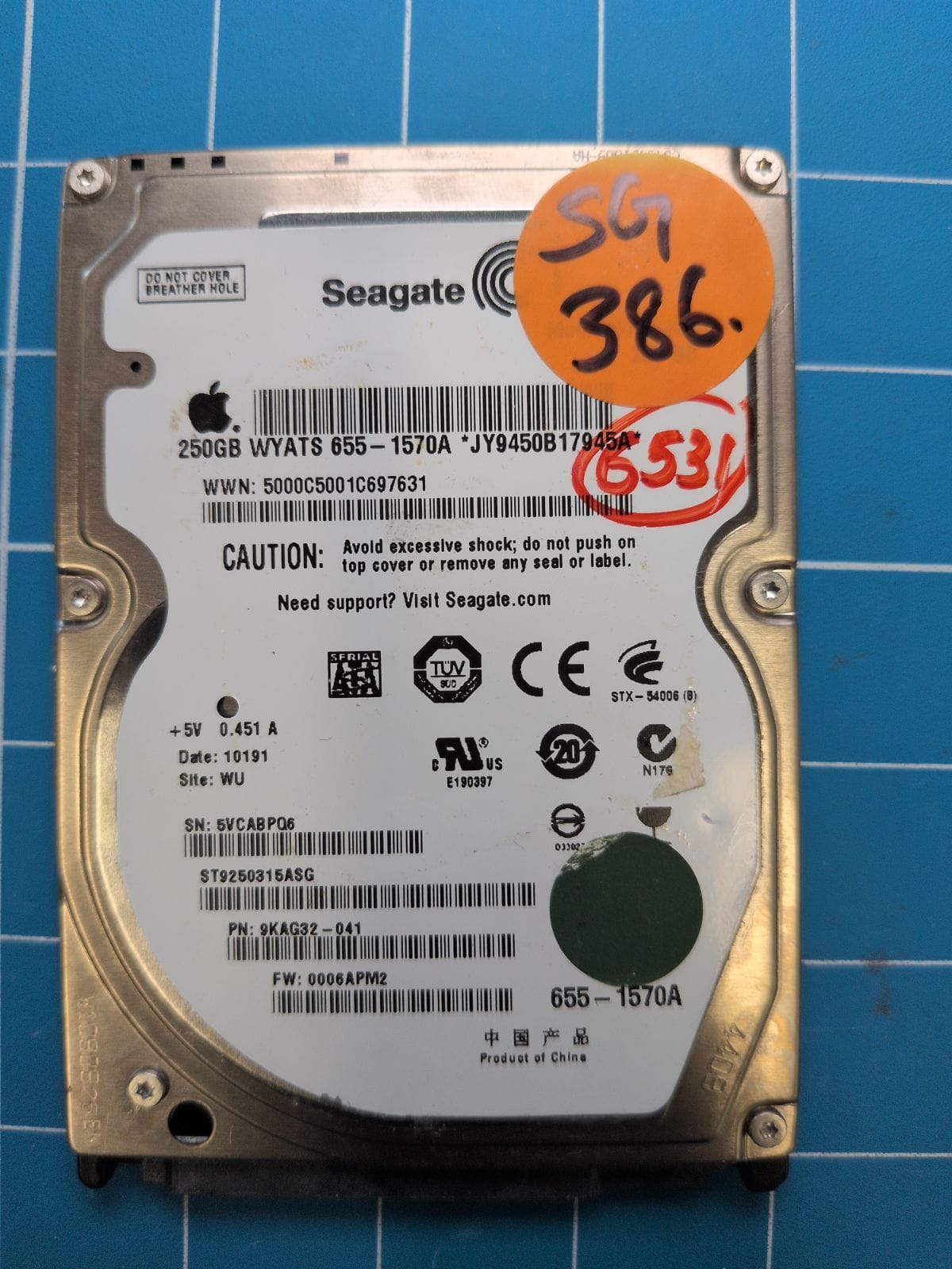 SG386 drive label (front)