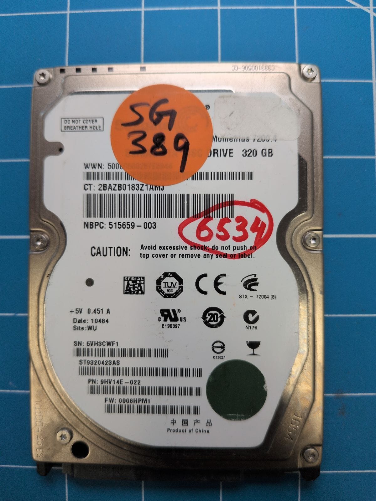 SG389 drive label (front)