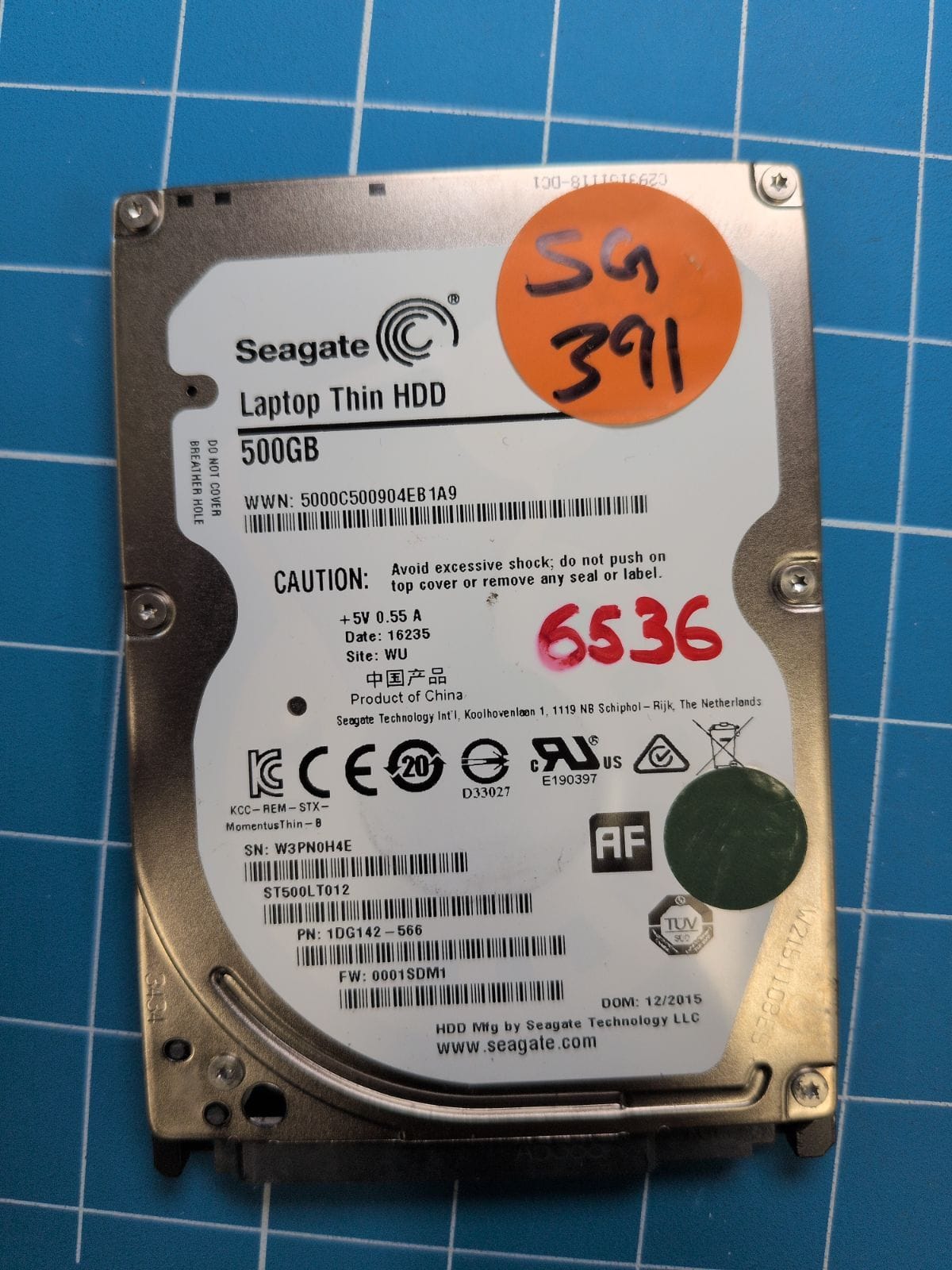 SG391 drive label (front)