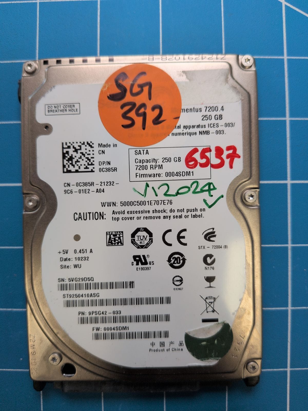 SG392 drive label (front)