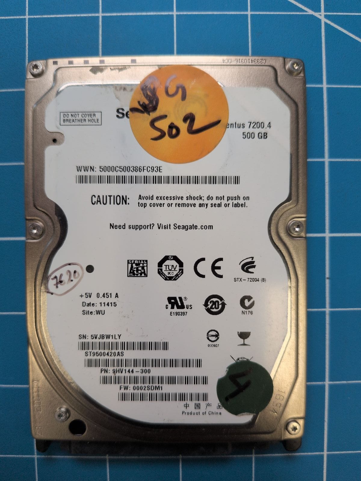 SG502 drive label (front)