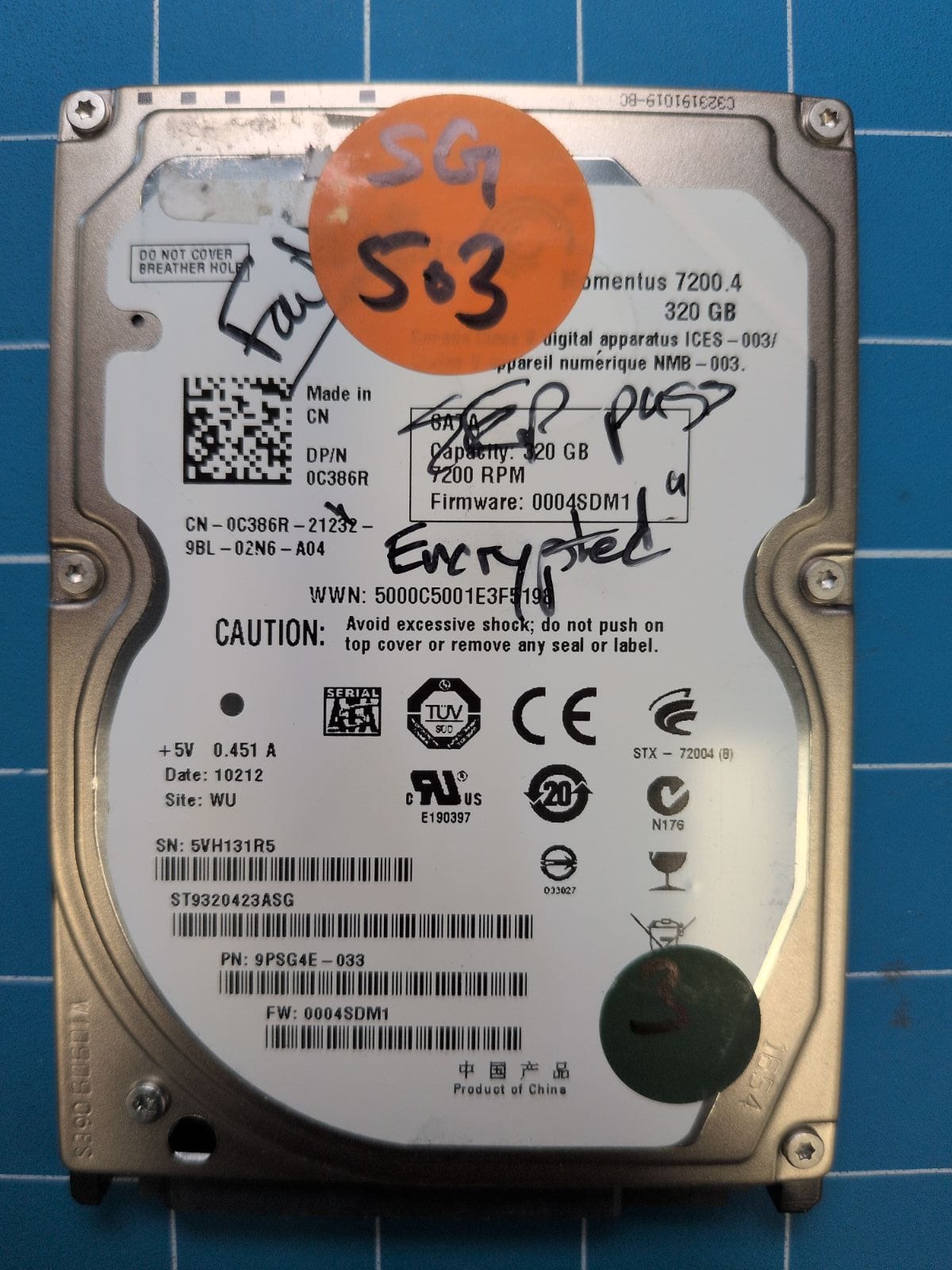SG503 drive label (front)