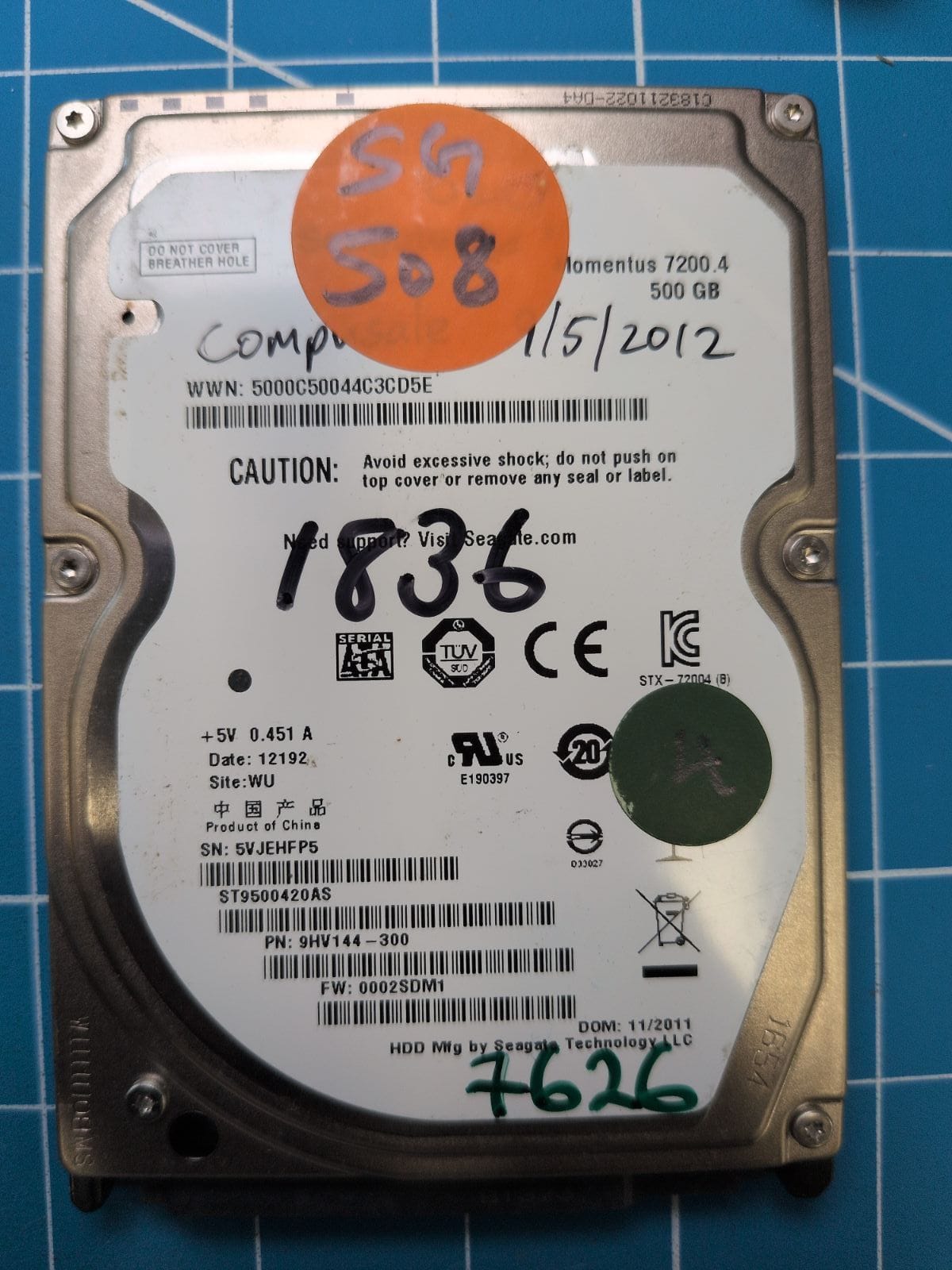 SG508 drive label (front)
