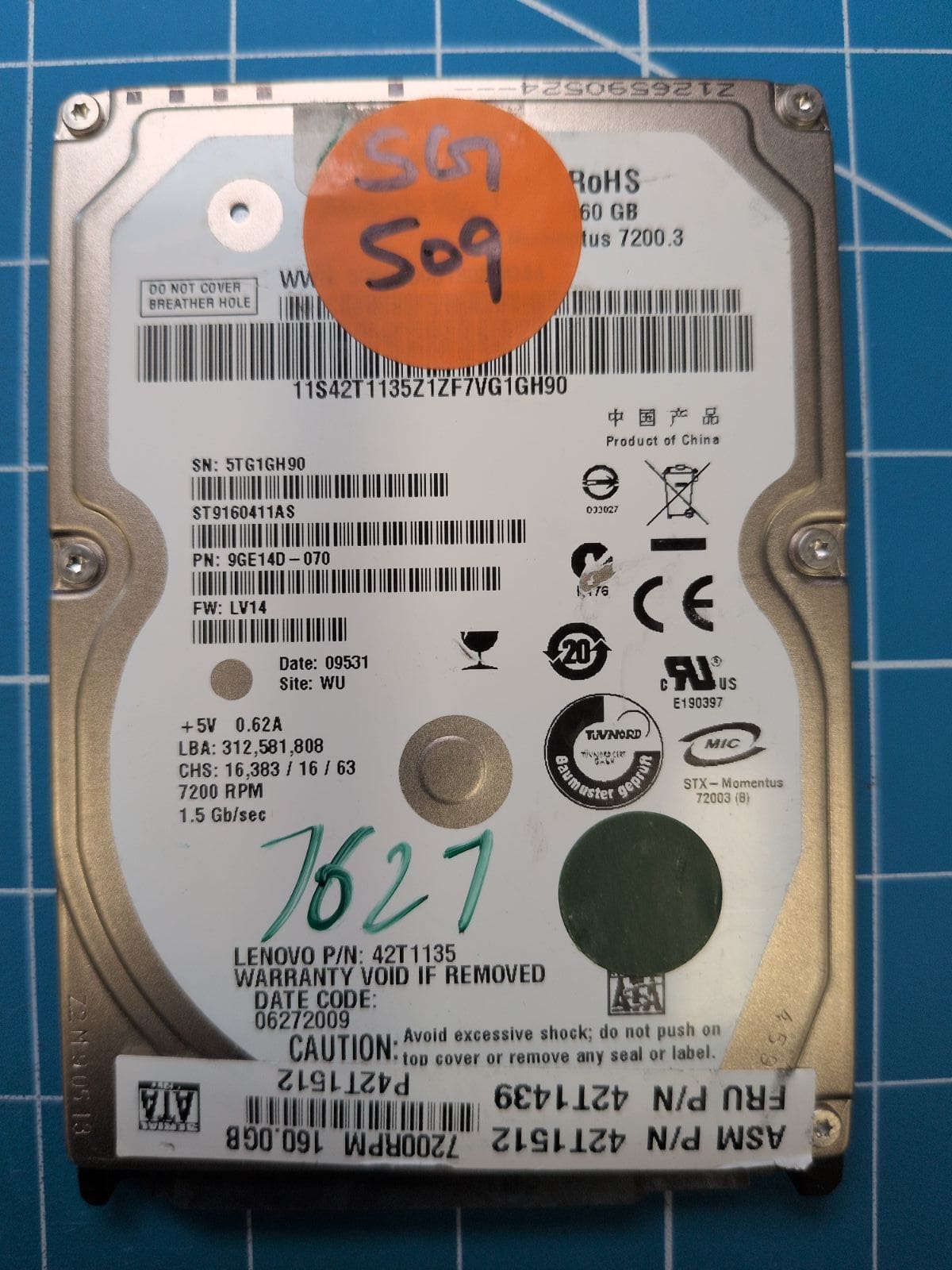 SG509 drive label (front)