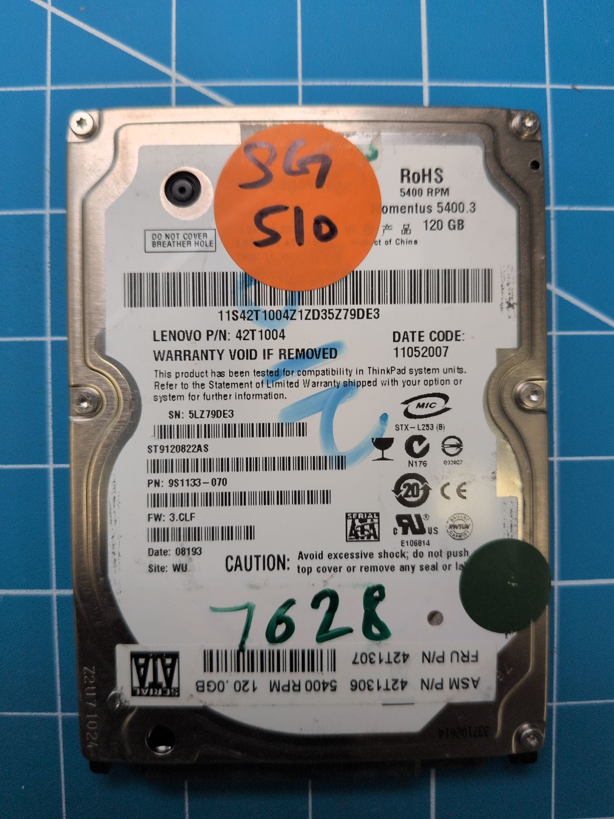 SG510 drive label (front)