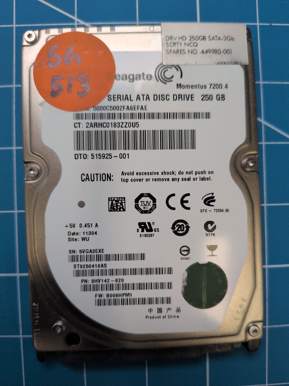 SG513 drive label (front)