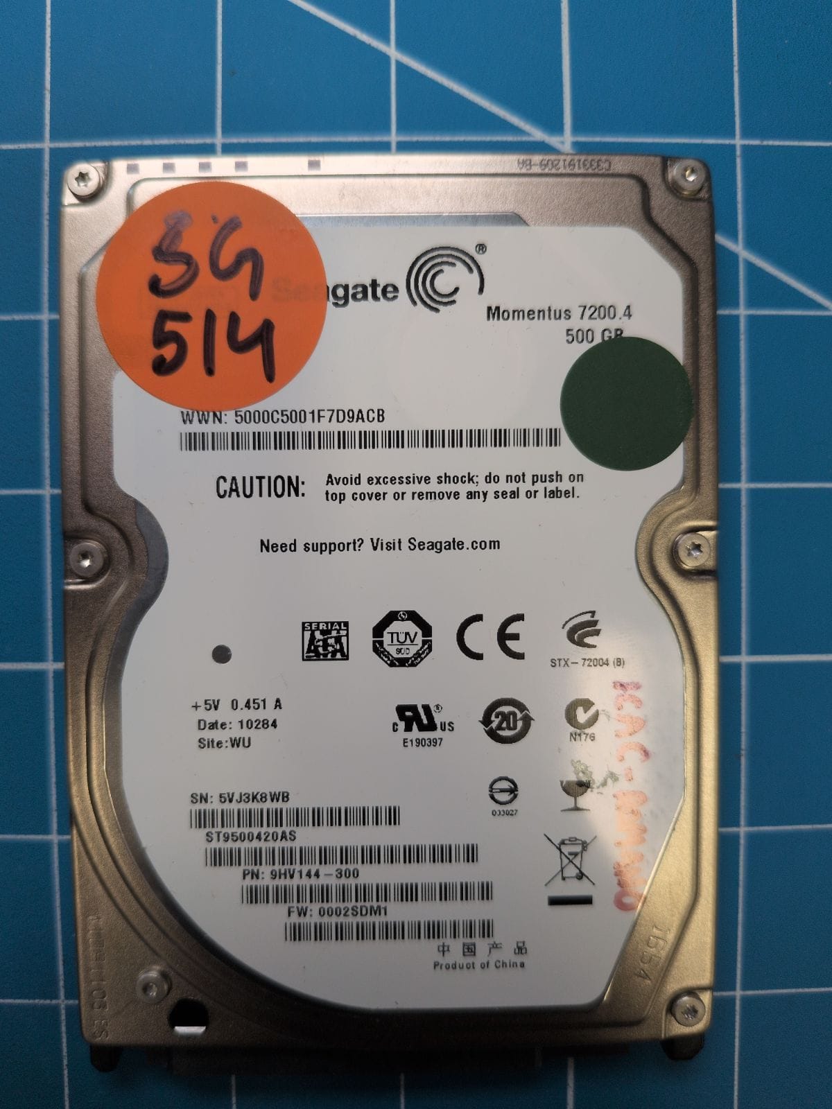 SG514 drive label (front)