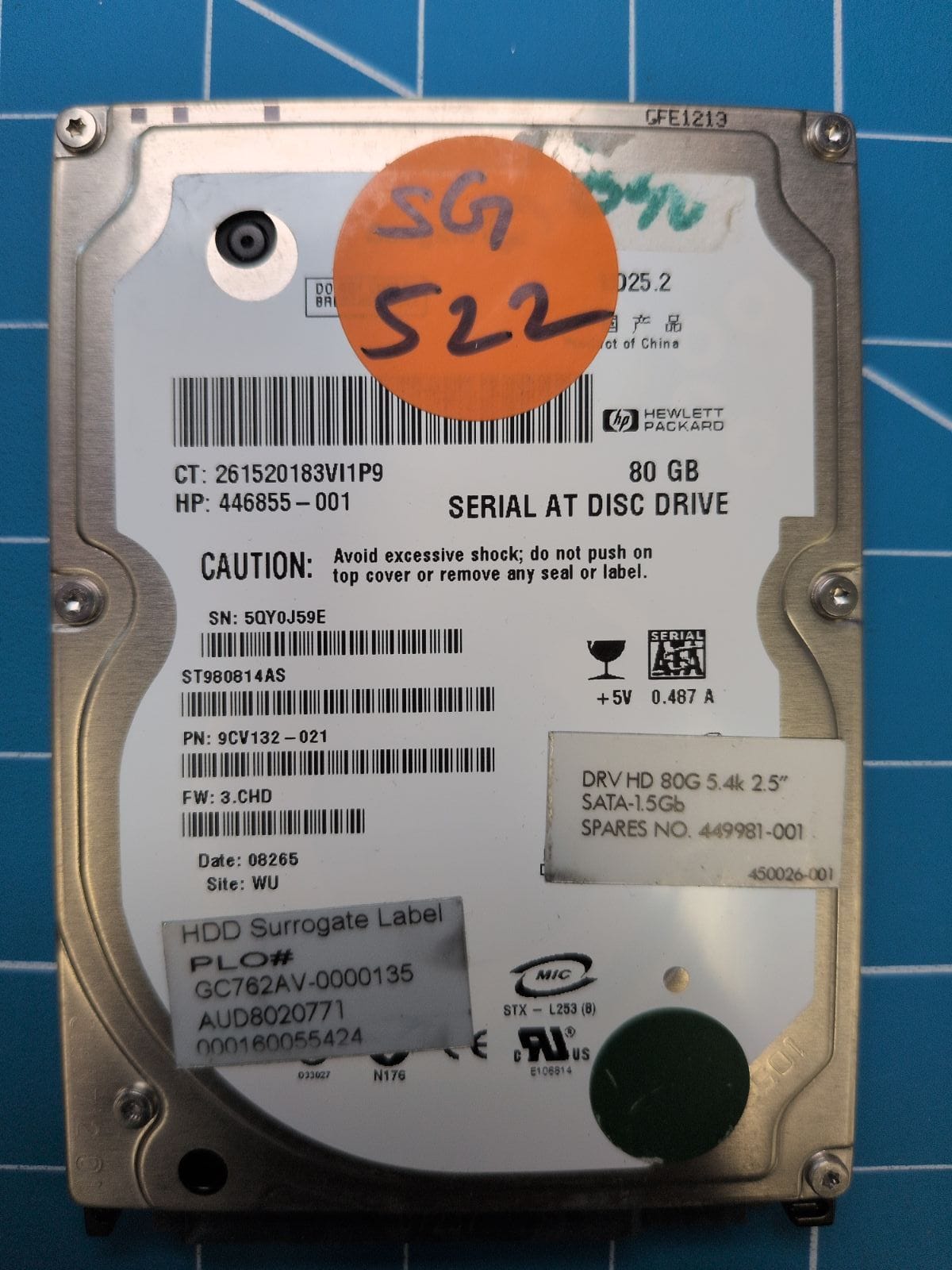 SG522 drive label (front)