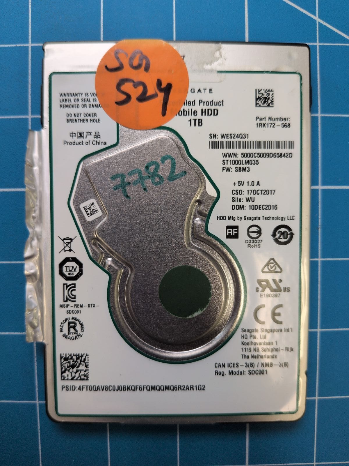 SG524 drive label (front)
