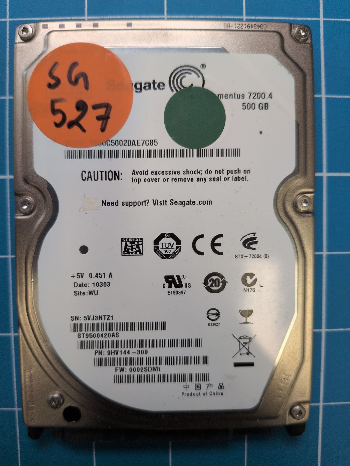 SG527 drive label (front)