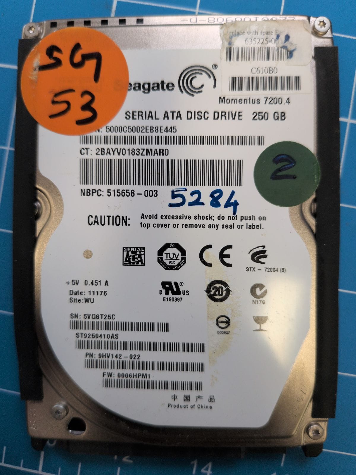 SG53 drive label (front)