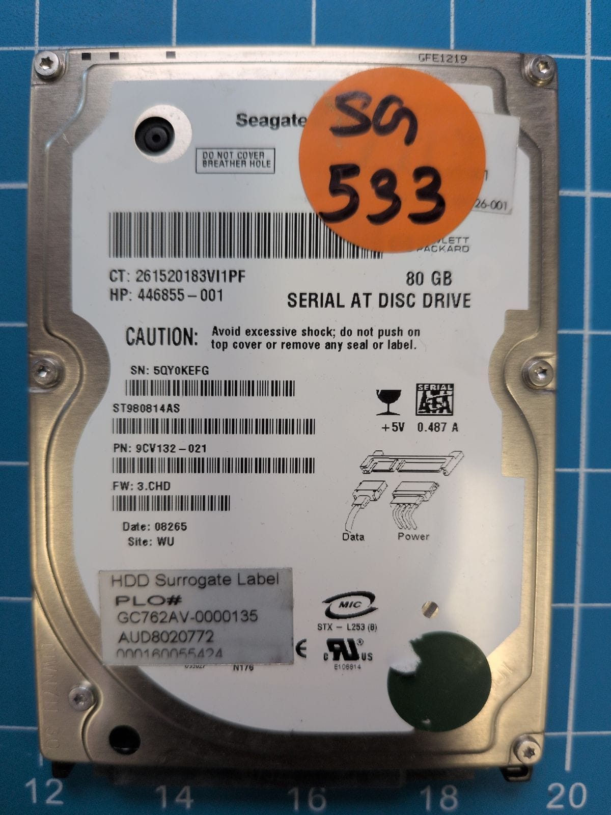 SG533 drive label (front)
