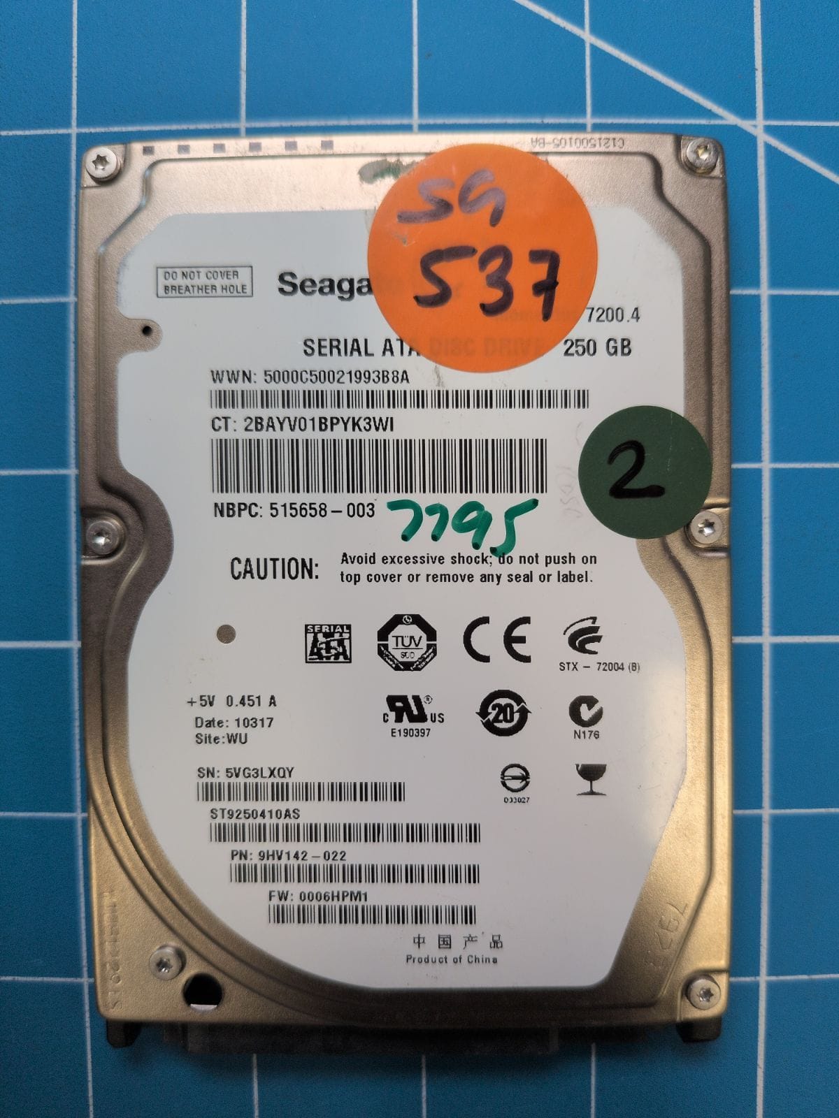 SG537 drive label (front)