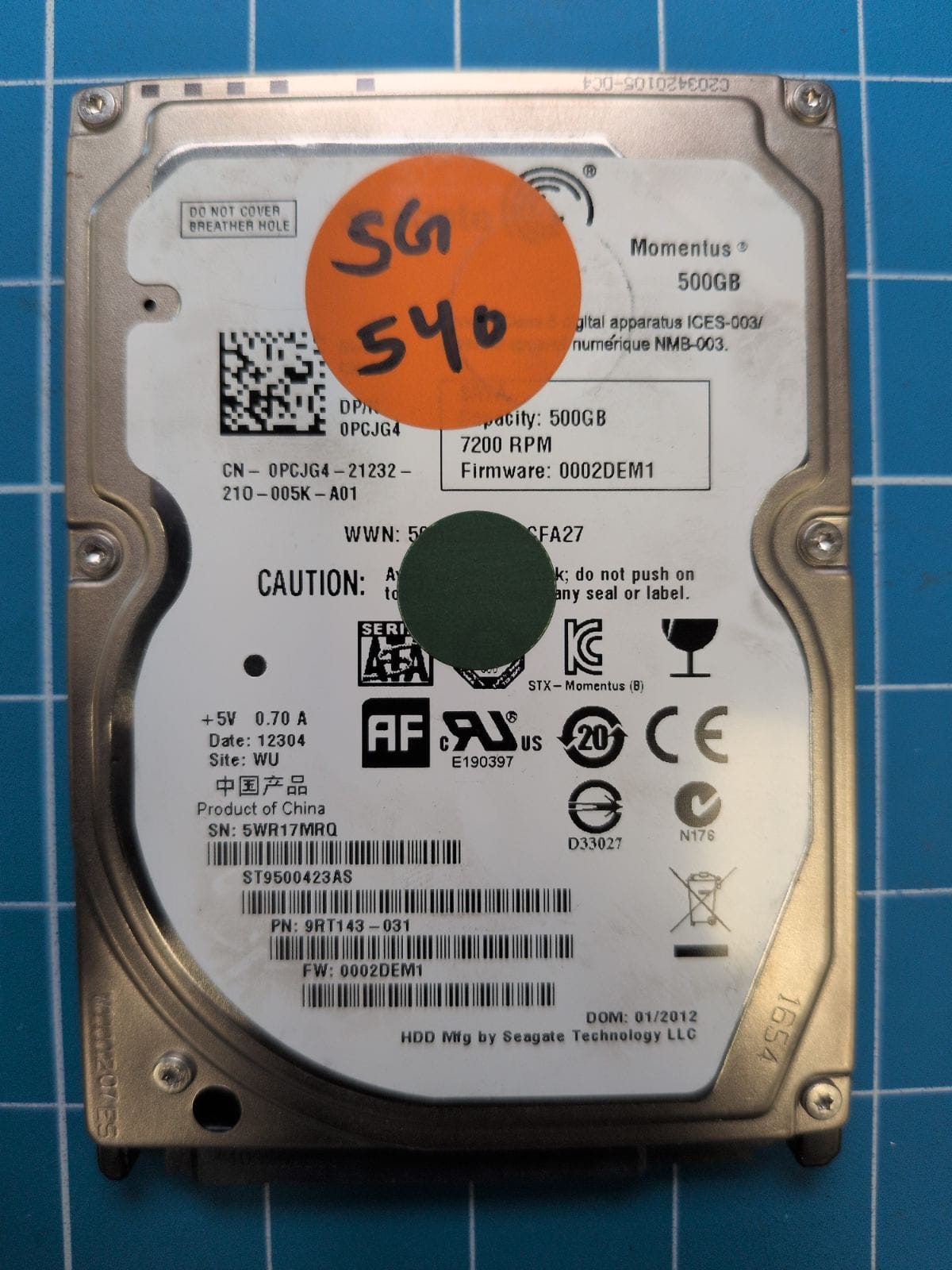 SG540 drive label (front)