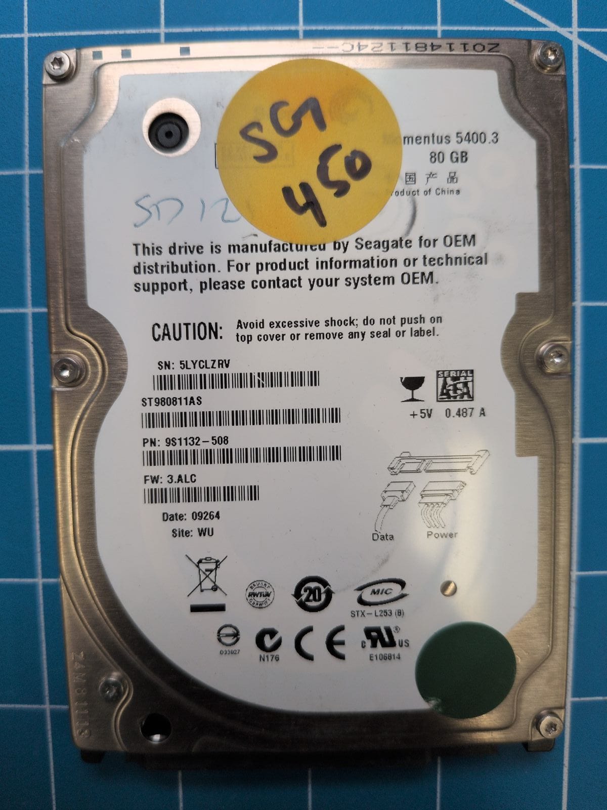 SG550 drive label (front)