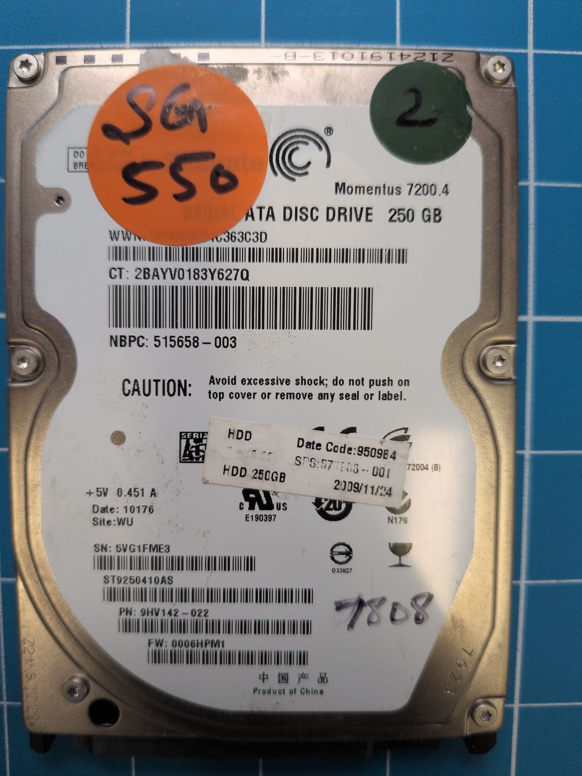 SG550 drive label (front)