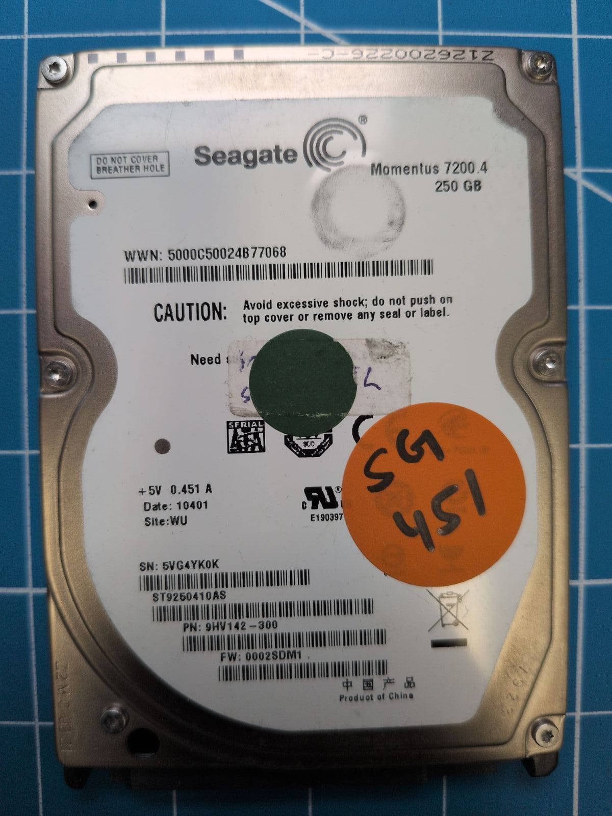 SG551 drive label (front)