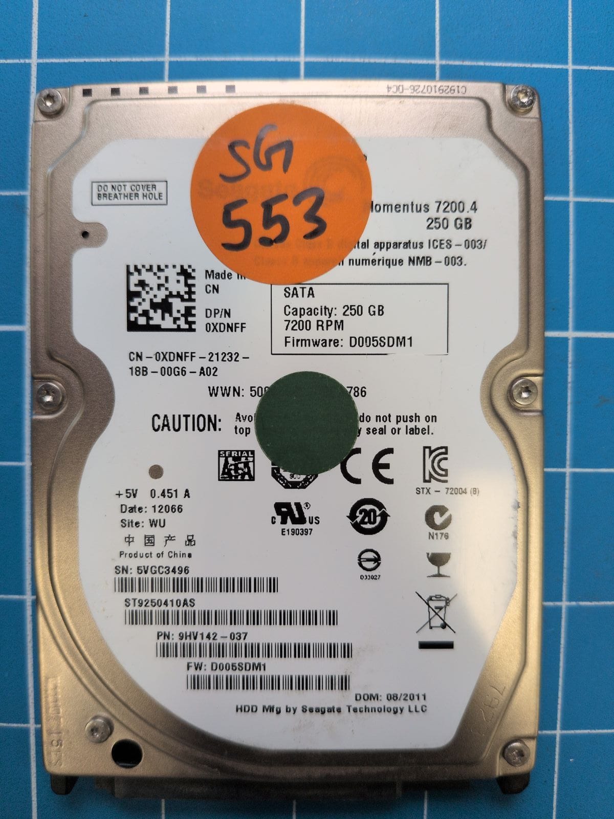 SG553 drive label (front)