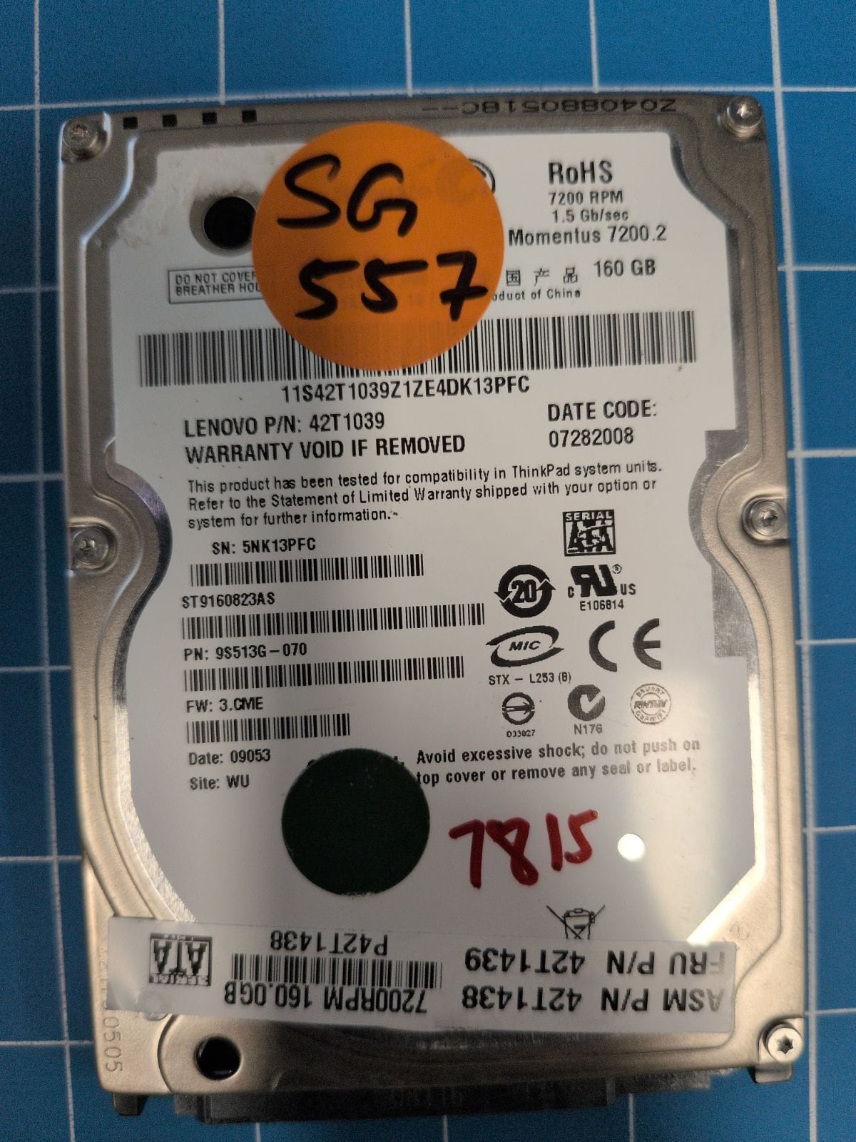 SG557 drive label (front)