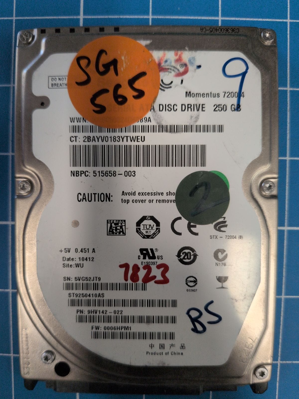 SG565 drive label (front)