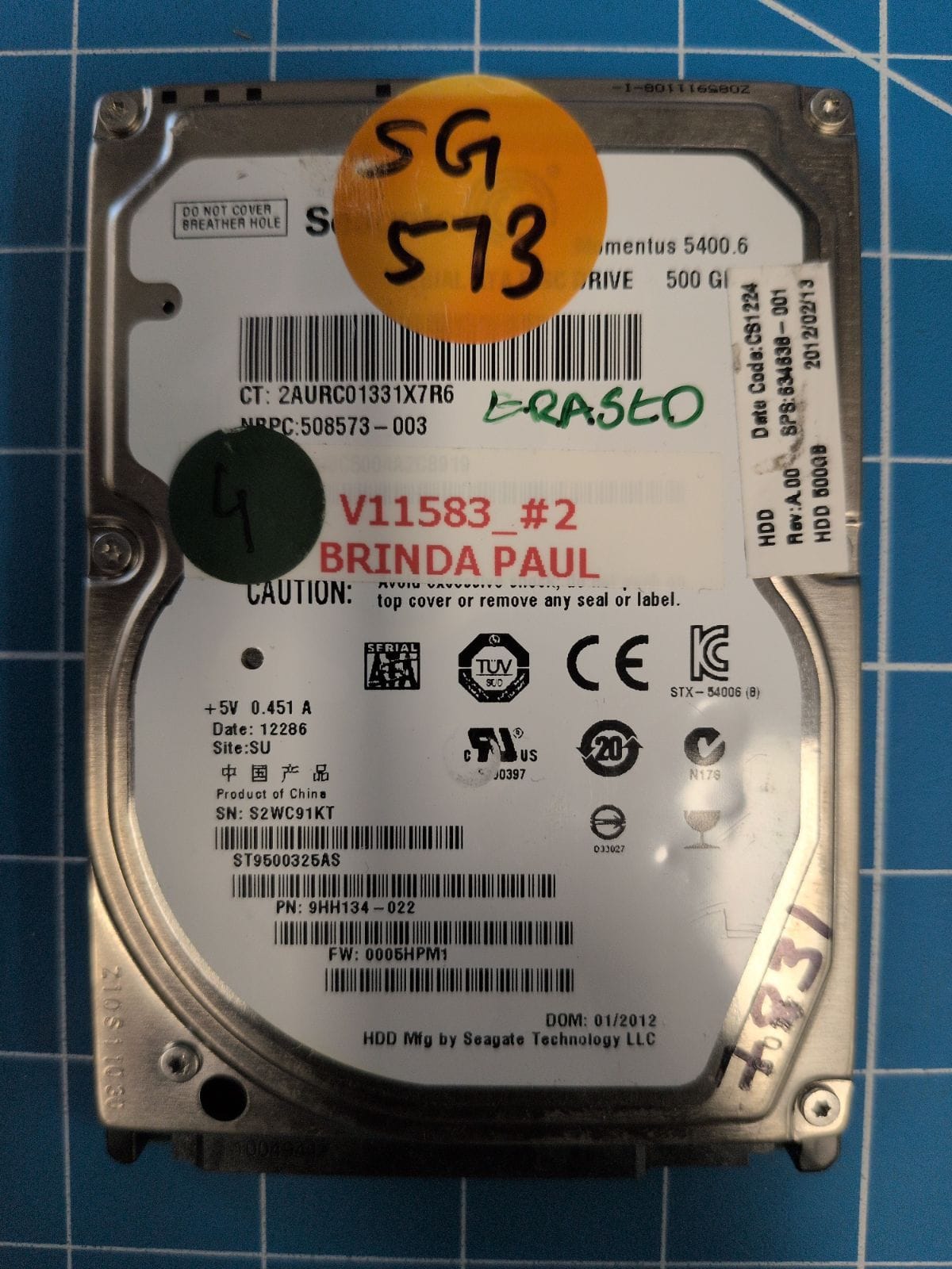 SG573 drive label (front)