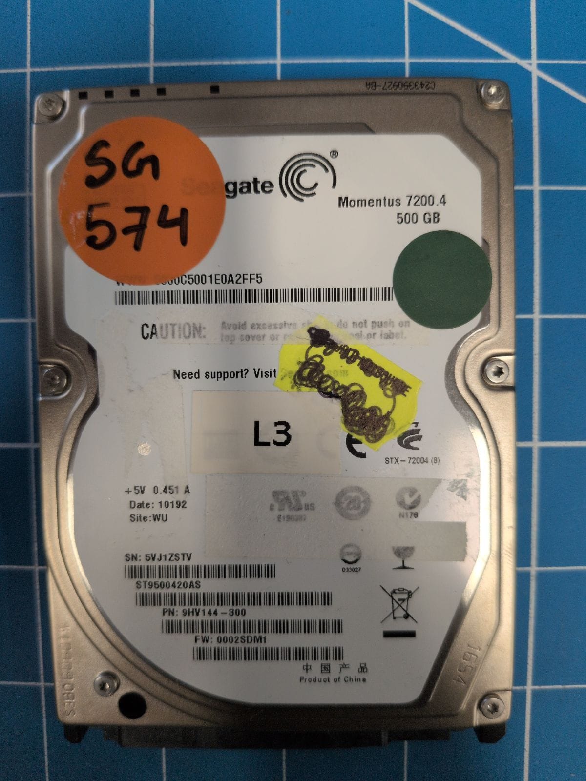 SG574 drive label (front)