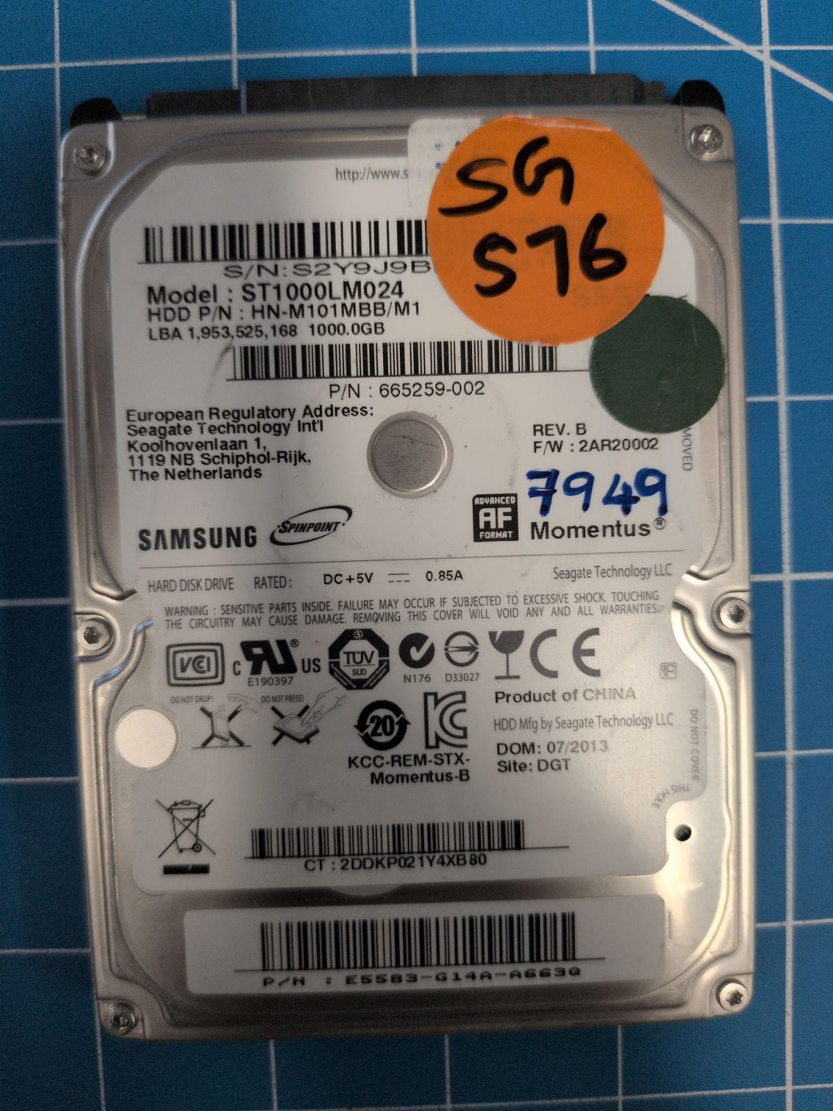 SG576 drive label (front)