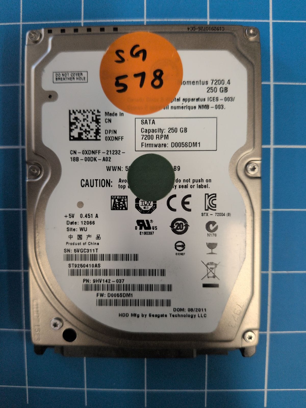 SG578 drive label (front)