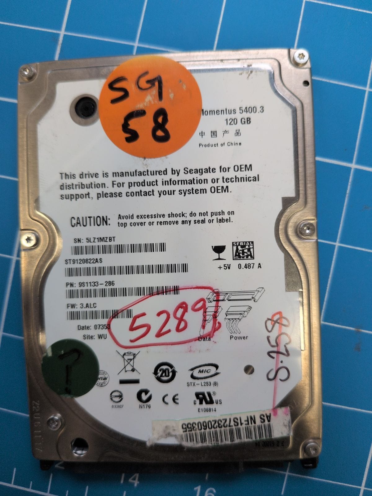 SG58 drive label (front)