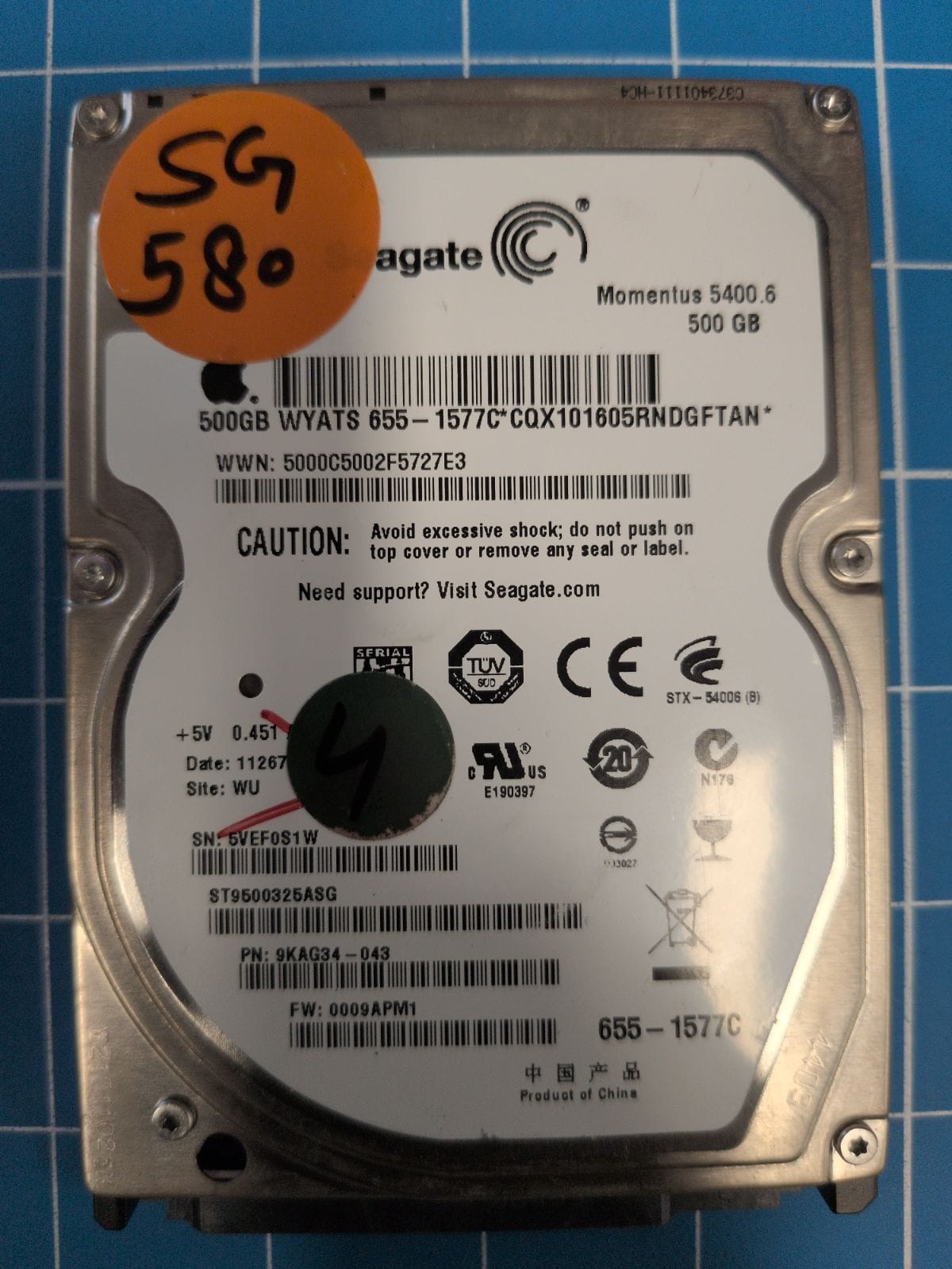 SG580 drive label (front)