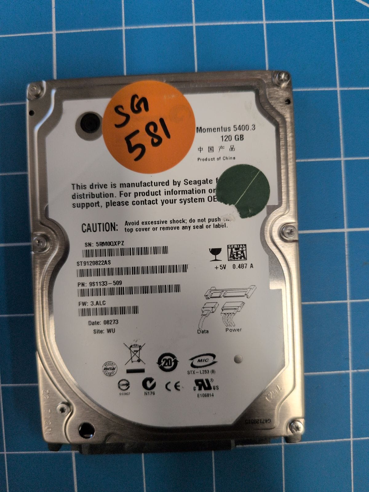 SG581 drive label (front)