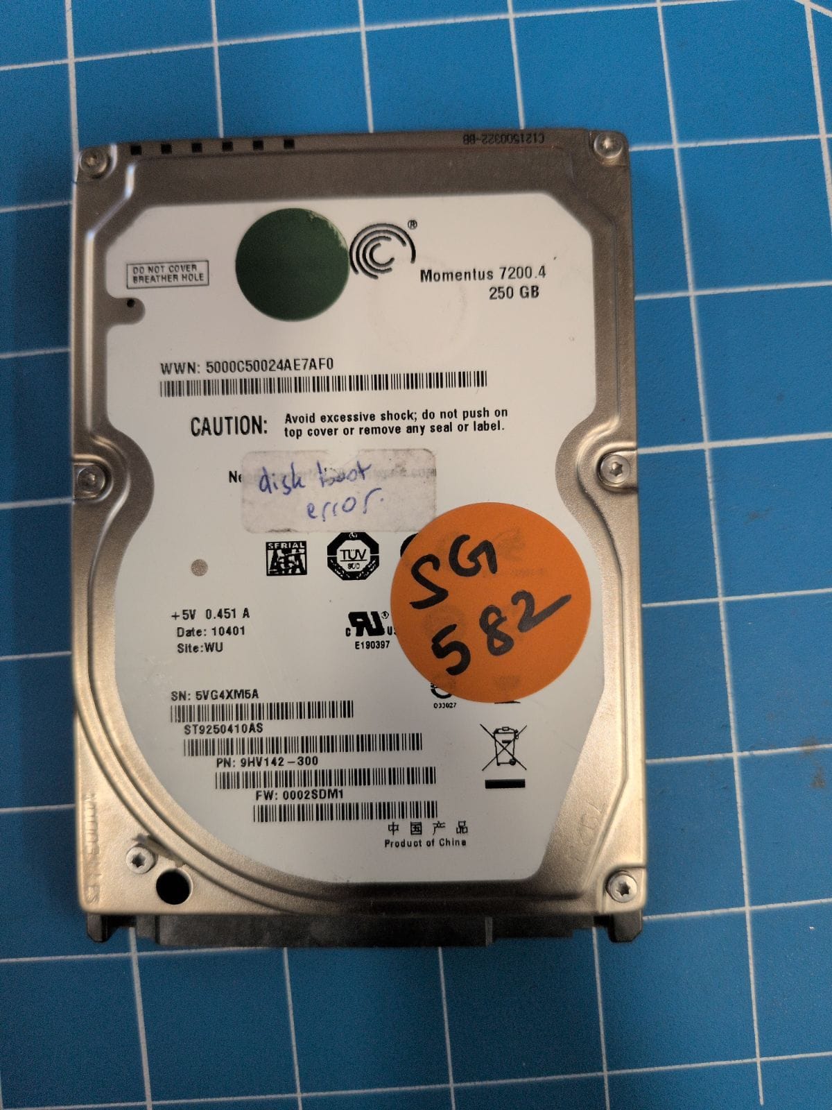 SG582 drive label (front)