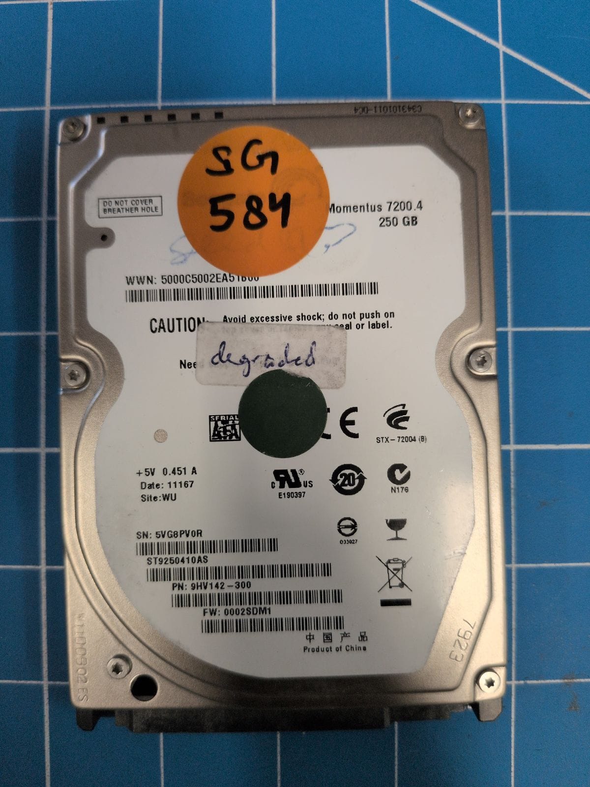SG584 drive label (front)
