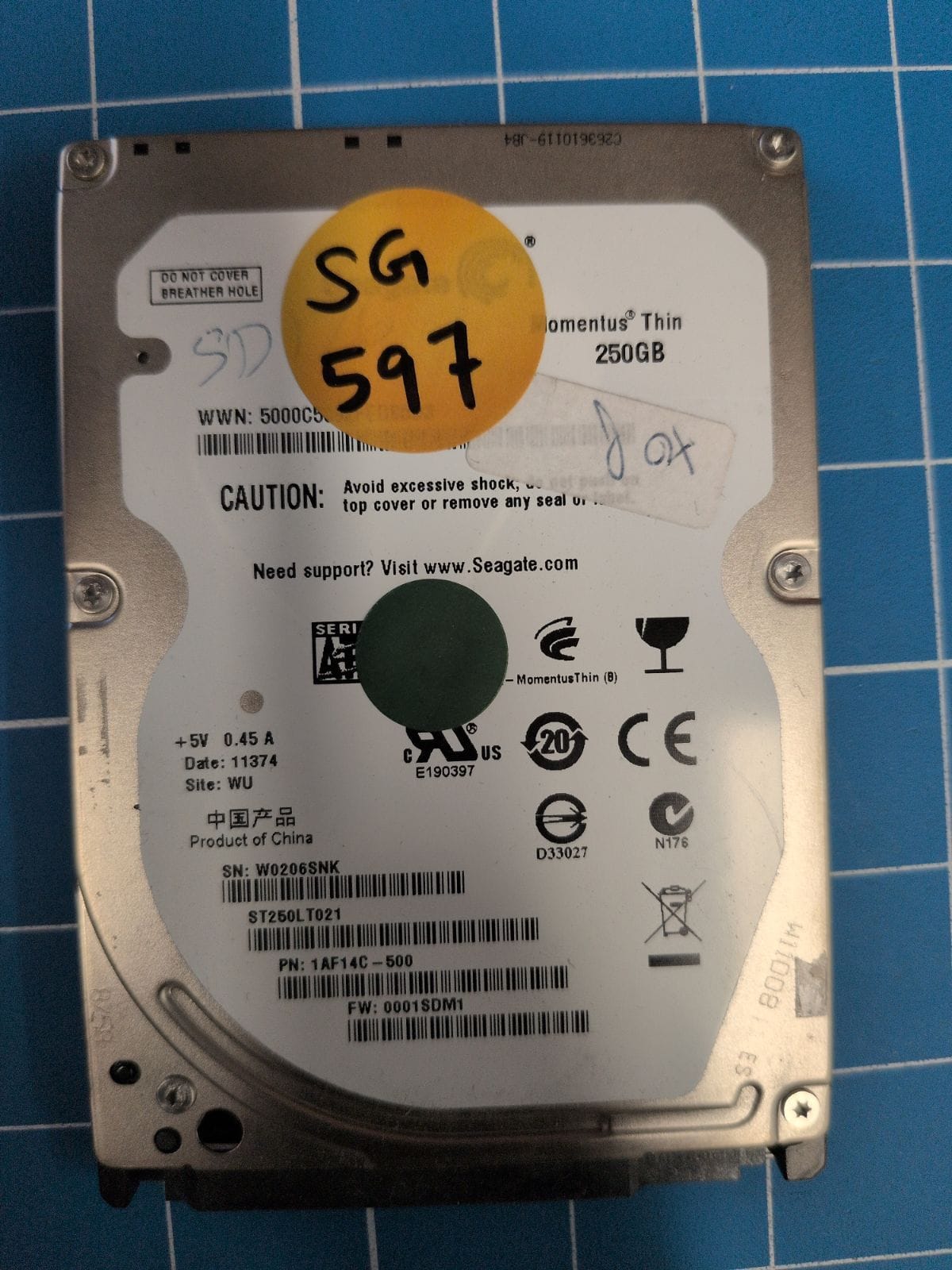 SG597 drive label (front)