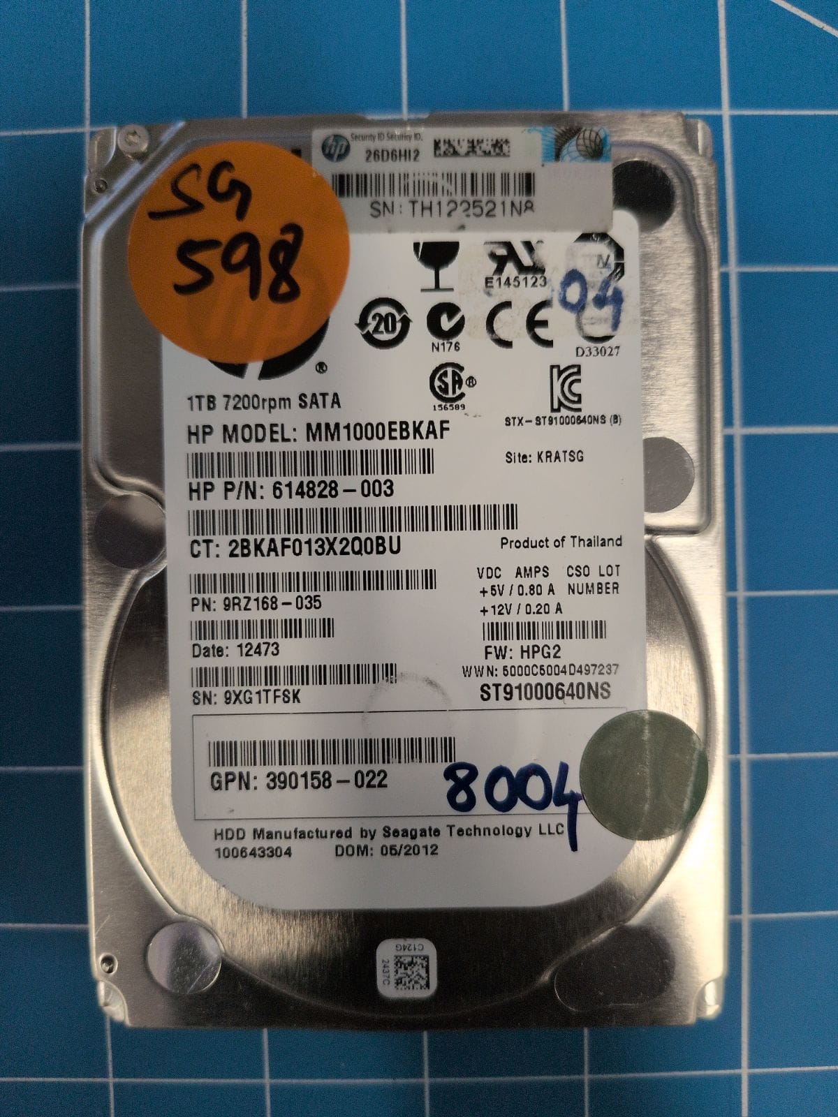 SG598 drive label (front)