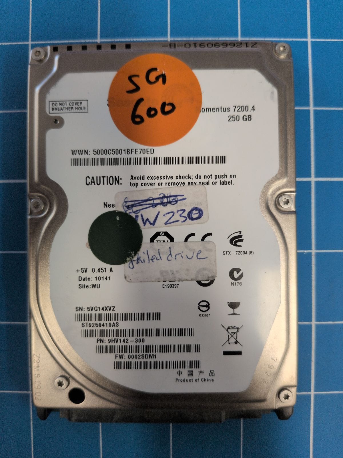 SG600 drive label (front)