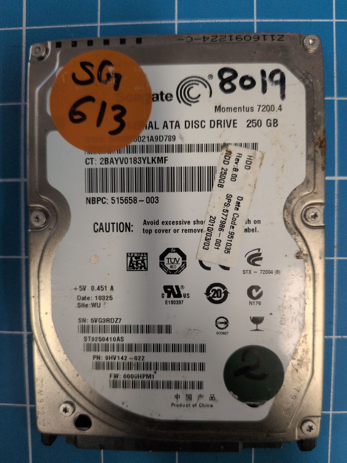 SG613 drive label (front)