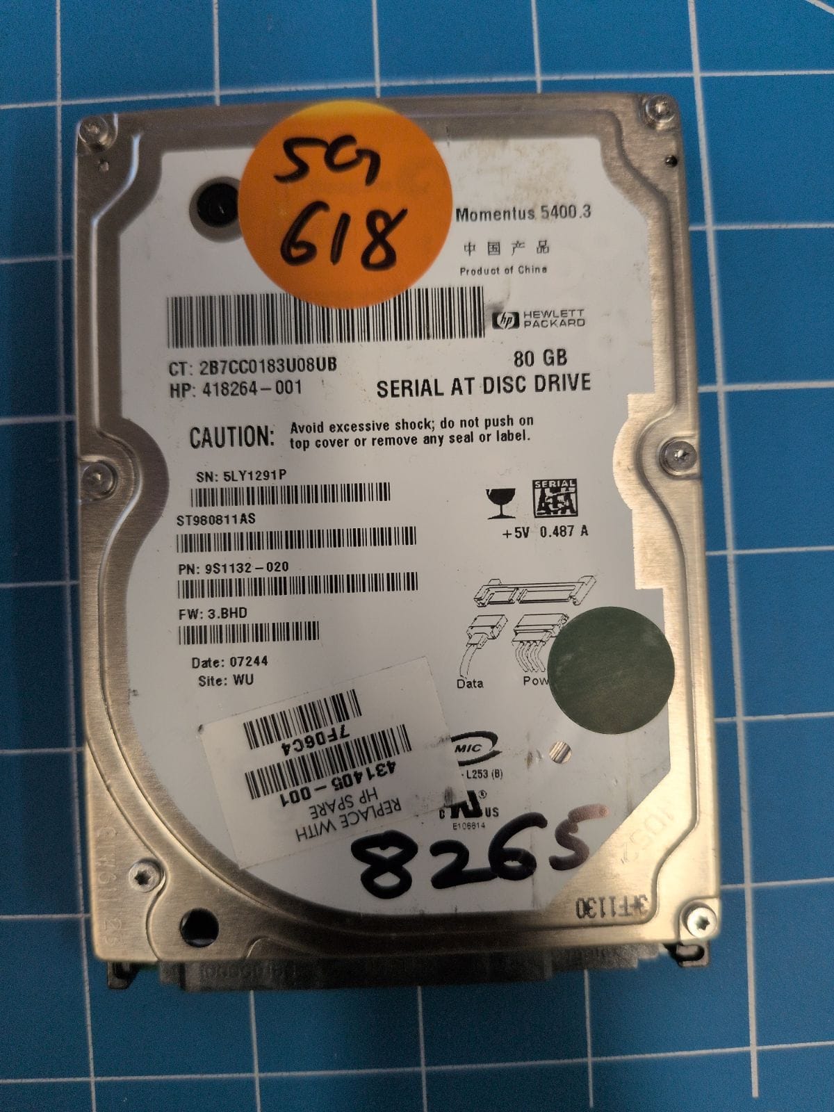 SG618 drive label (front)