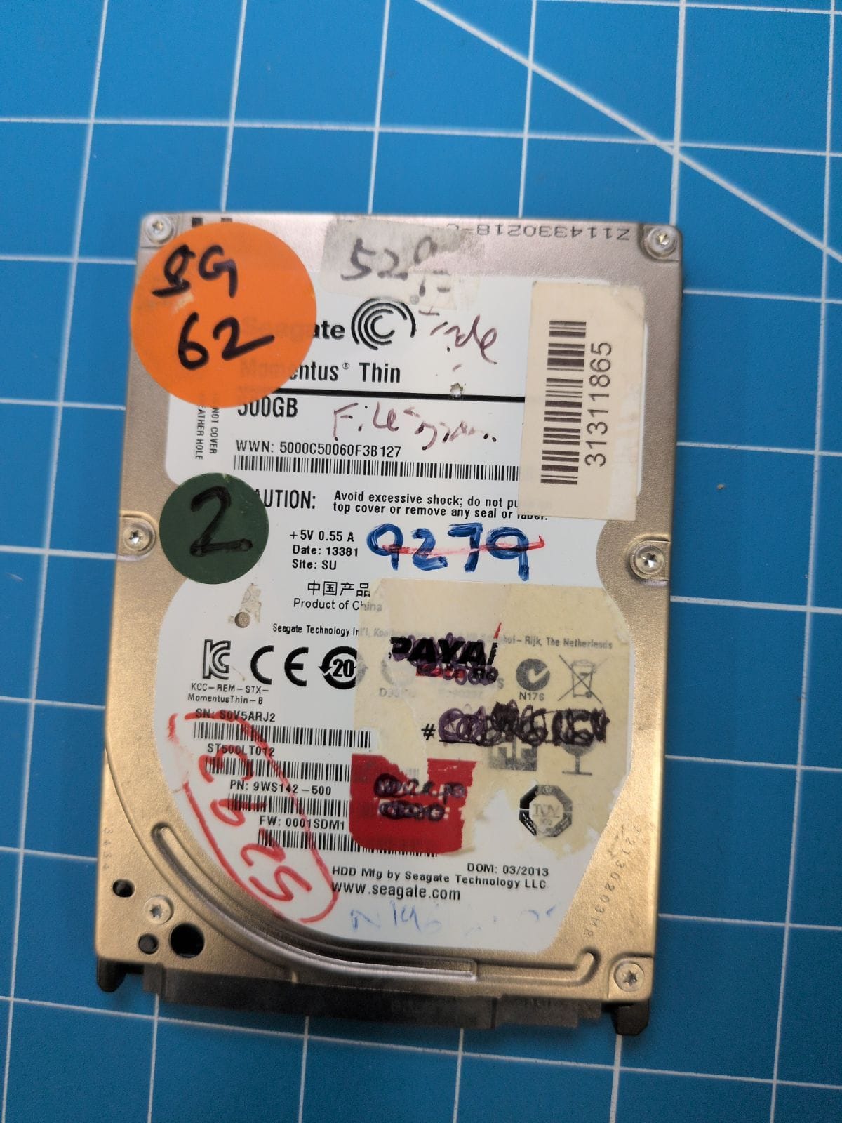 SG62 drive label (front)