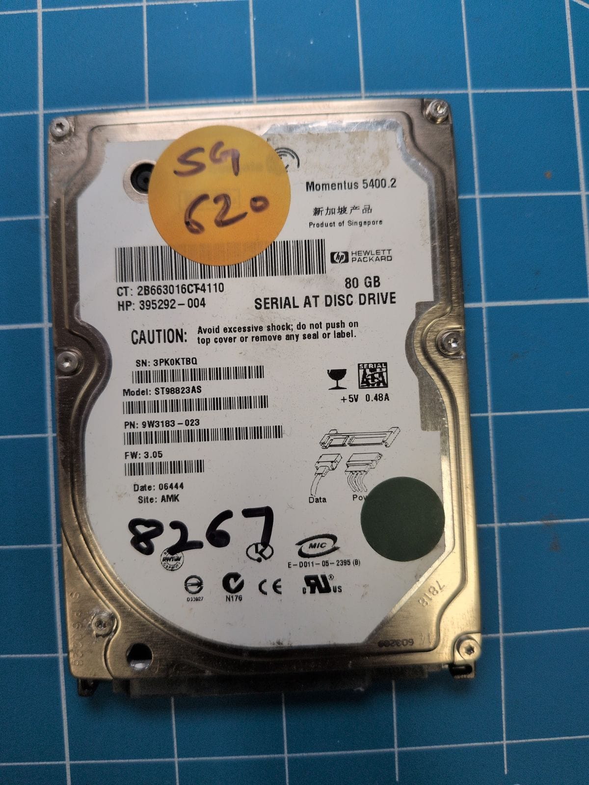 SG620 drive label (front)