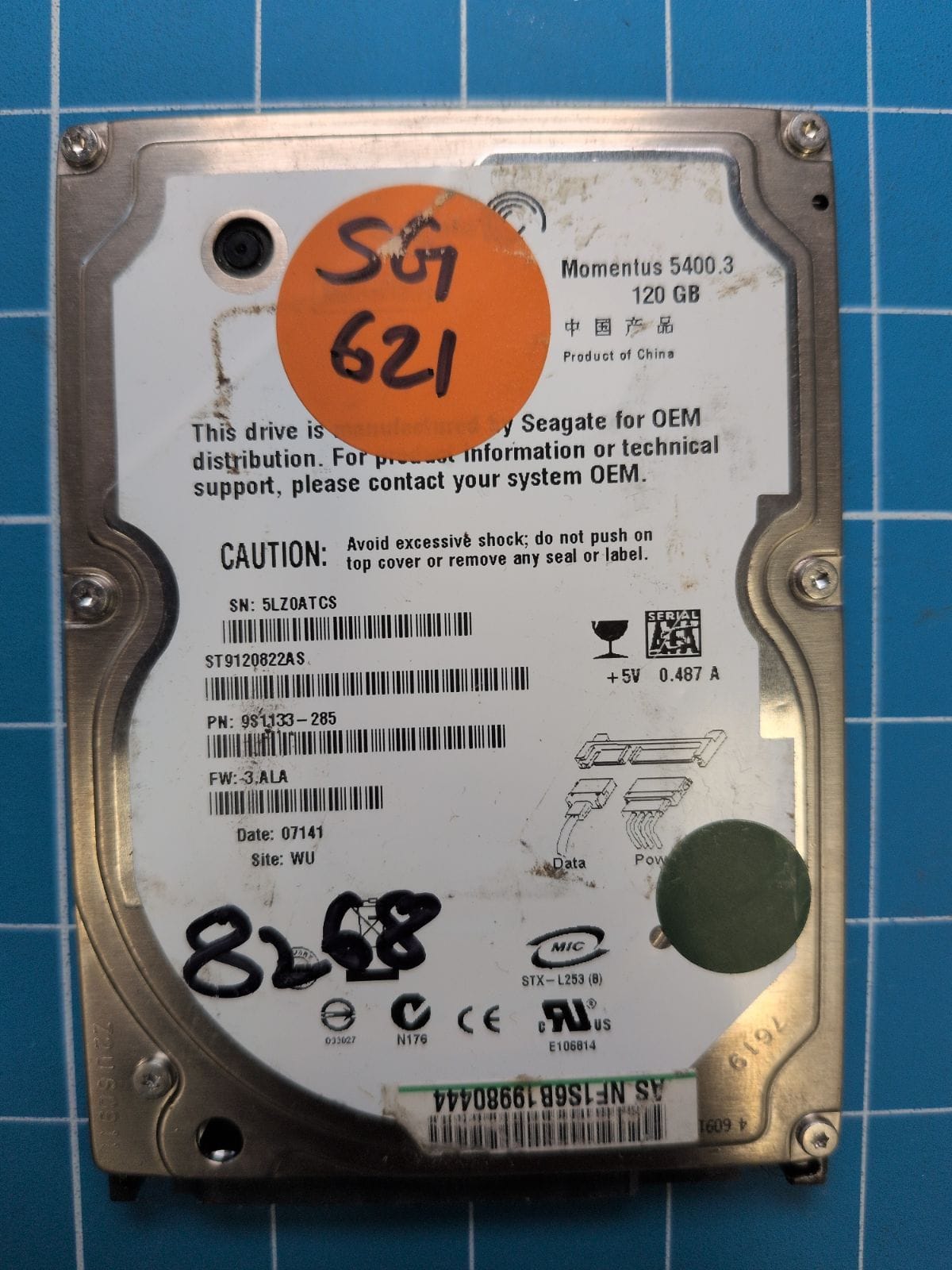 SG621 drive label (front)