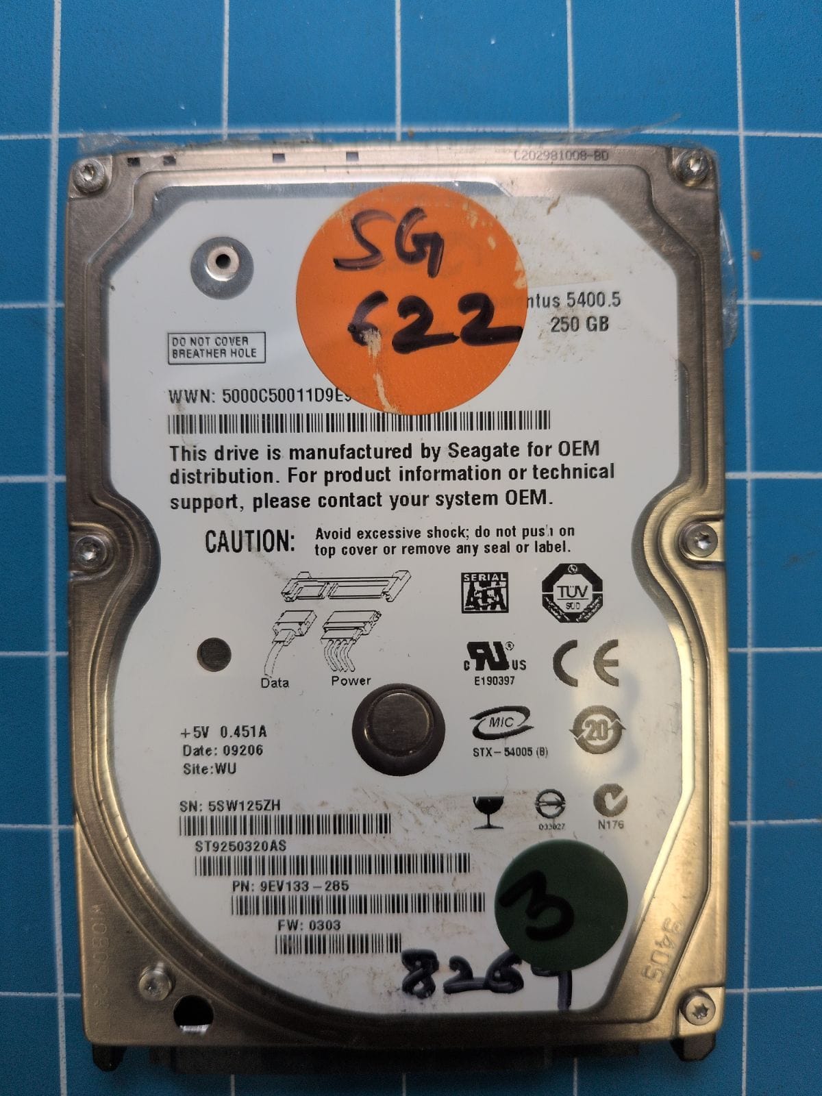 SG622 drive label (front)