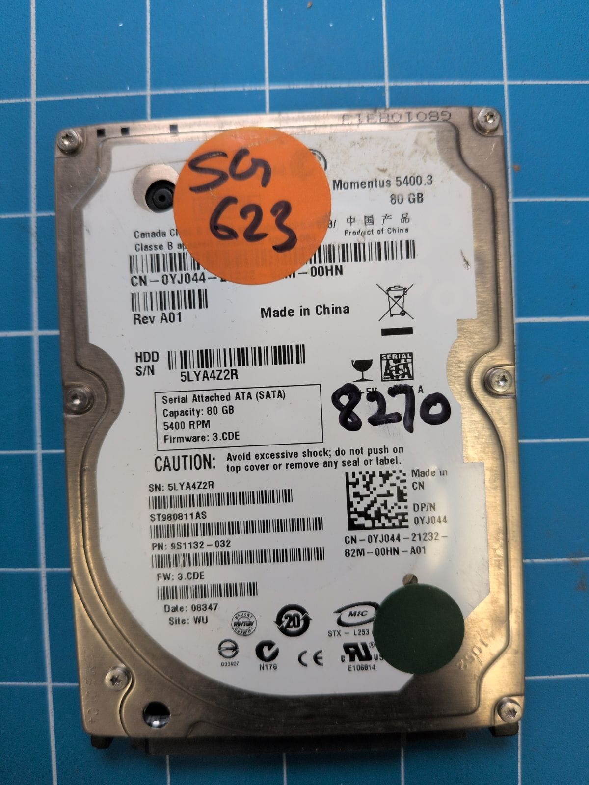 SG623 drive label (front)