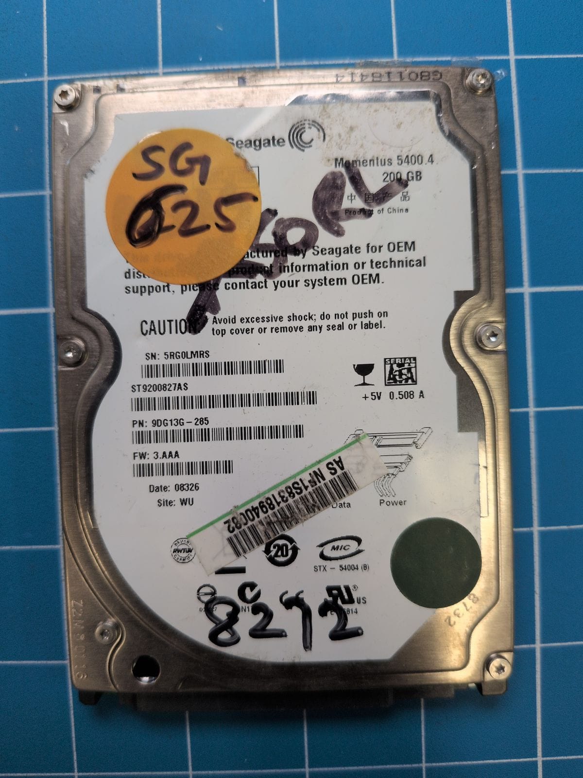 SG625 drive label (front)