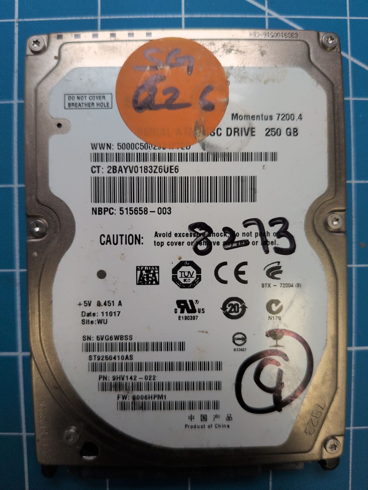 SG626 drive label (front)