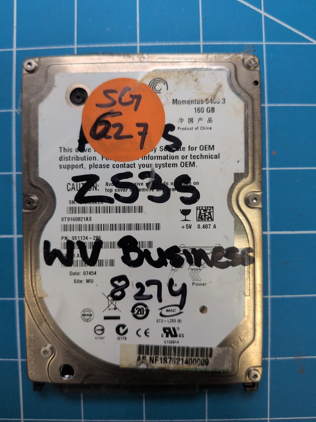 SG627 drive label (front)