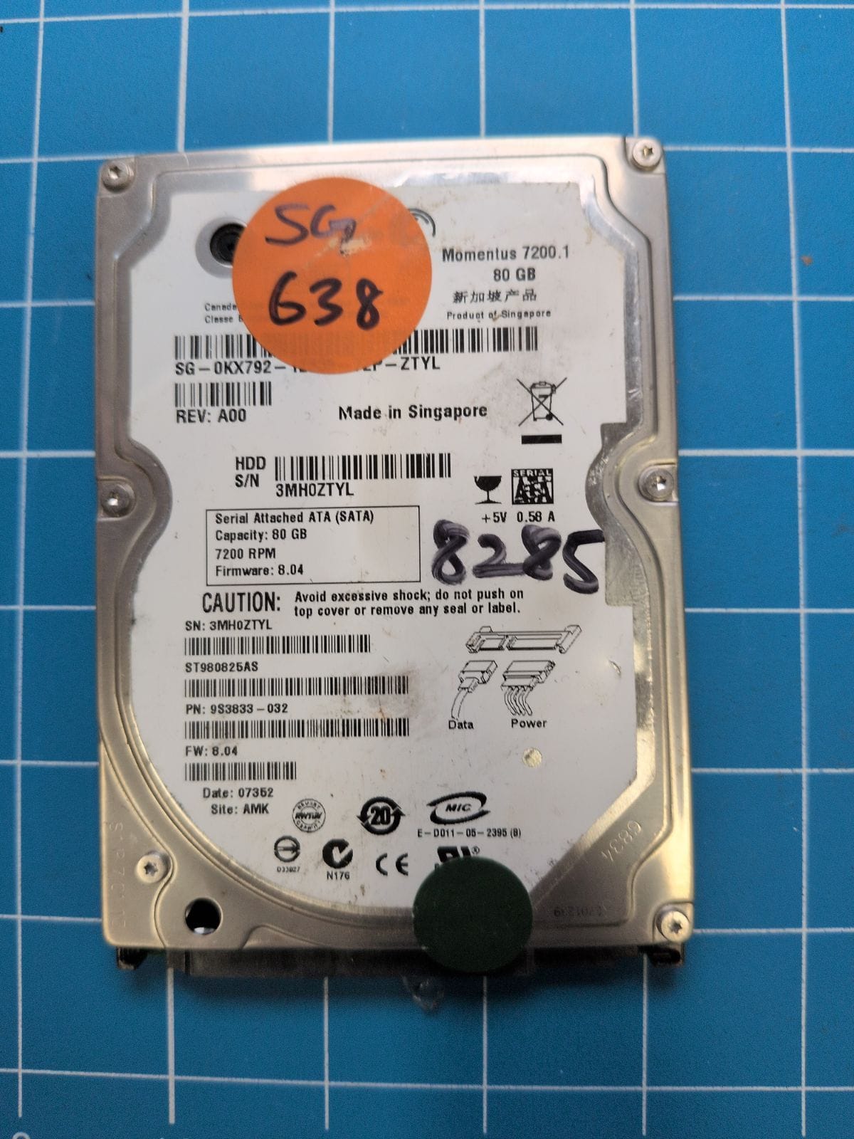 SG638 drive label (front)